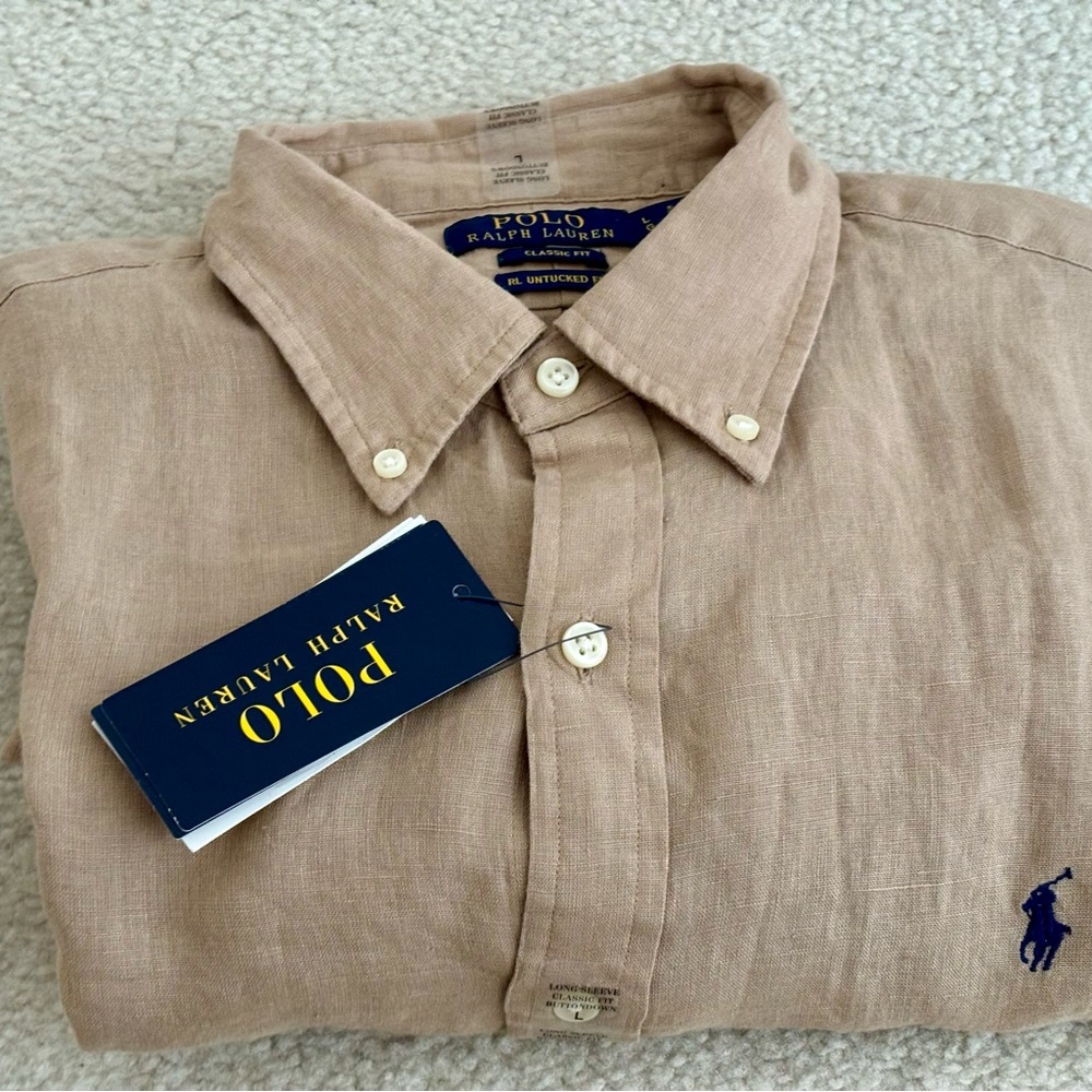 NWT Polo Ralph Lauren Men’s Khaki Linen Shirt Size M